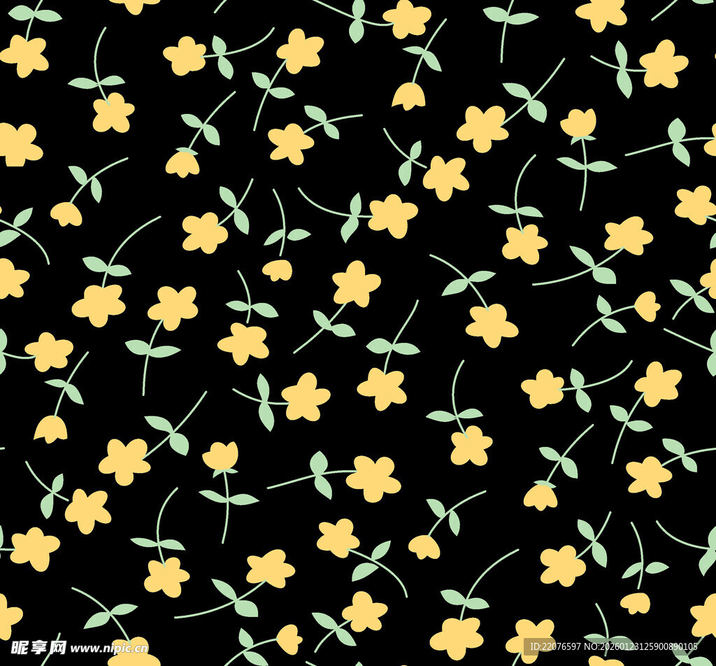 黑色背景小花无缝图案