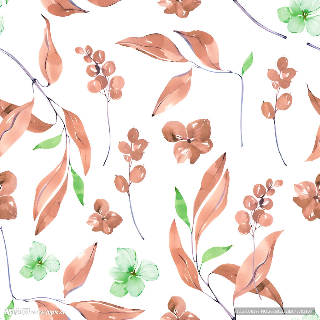 水彩花卉植物无缝图案