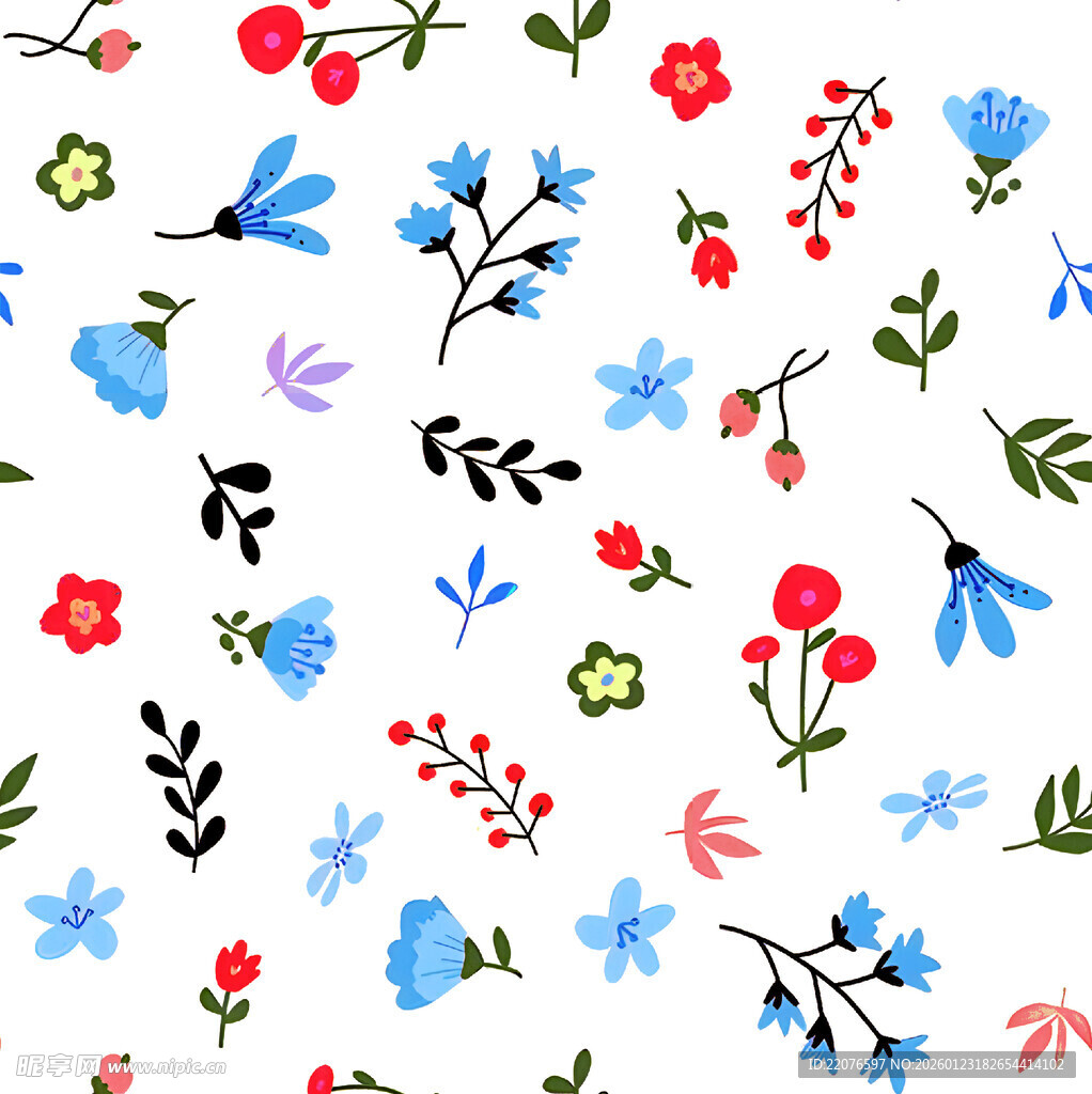 清新花卉无缝图案背景