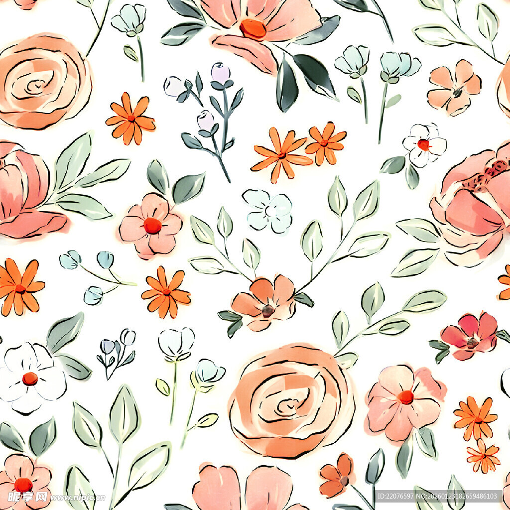 水彩花卉图案清新自然风