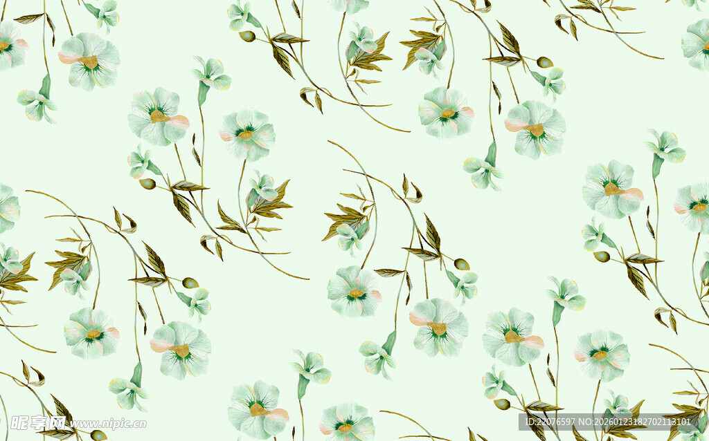 清新花卉无缝图案背景