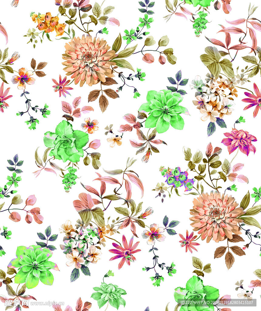 多彩花卉图案清新自然风