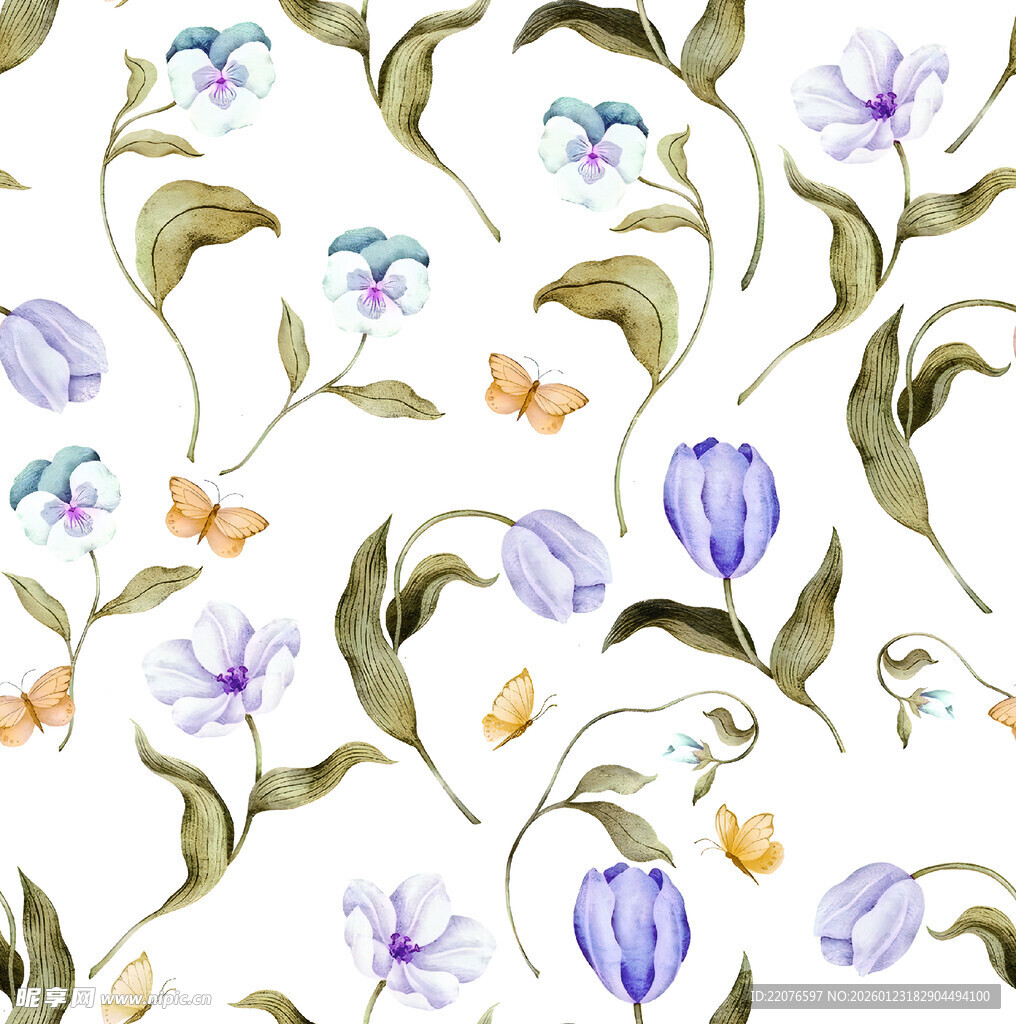 水彩花卉图案清新自然风