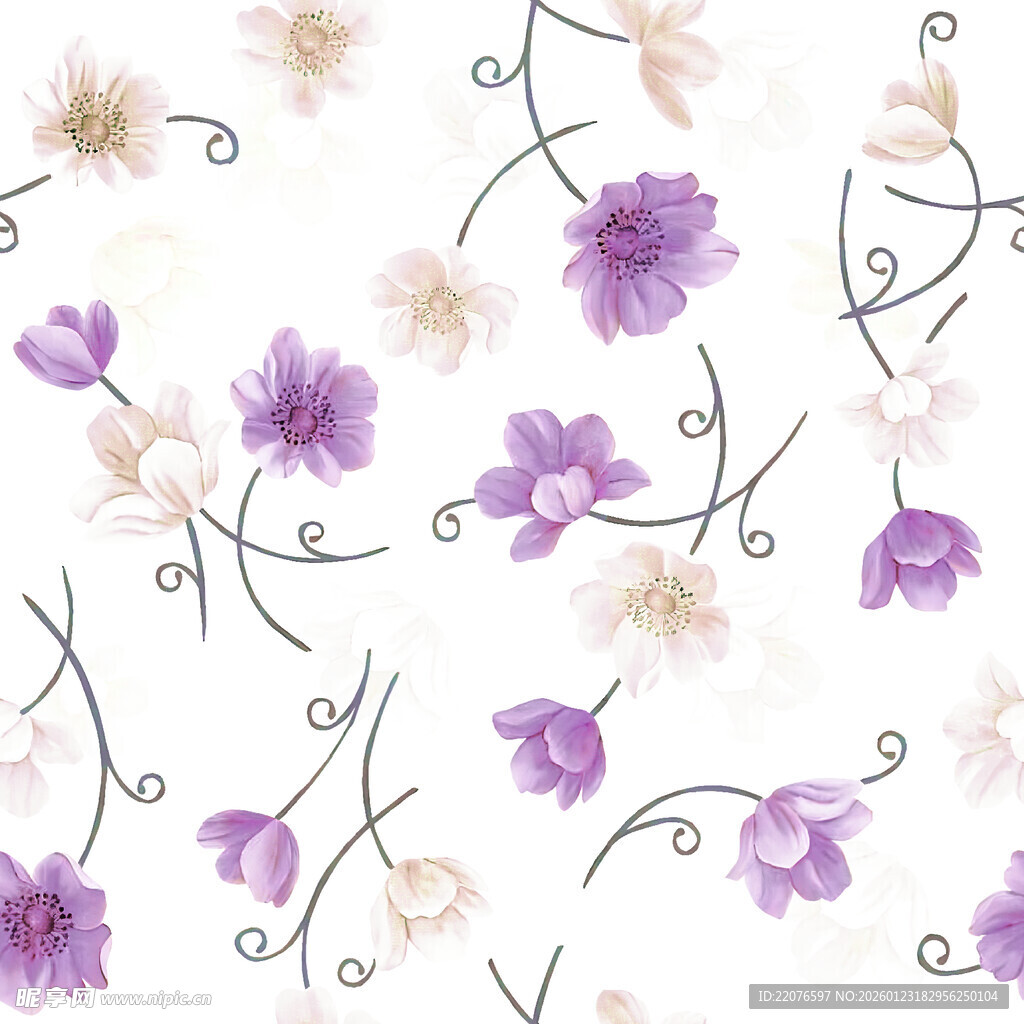 紫色花卉无缝图案背景