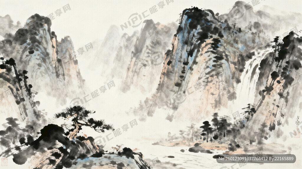 山谷 中国风 中国画 山水
