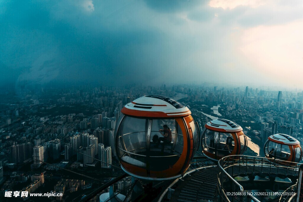 高空缆车俯瞰城市美景