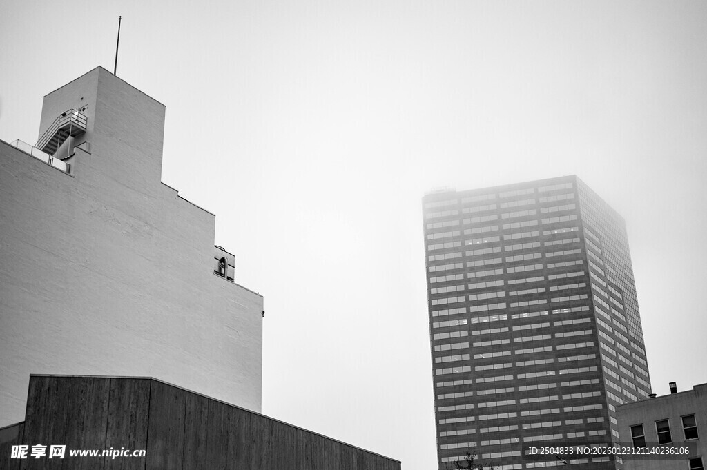 城市高楼黑白景象