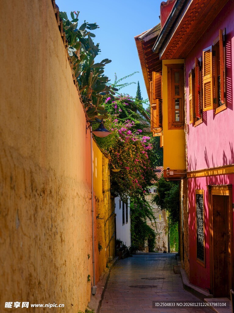 彩色小巷中的静谧景致