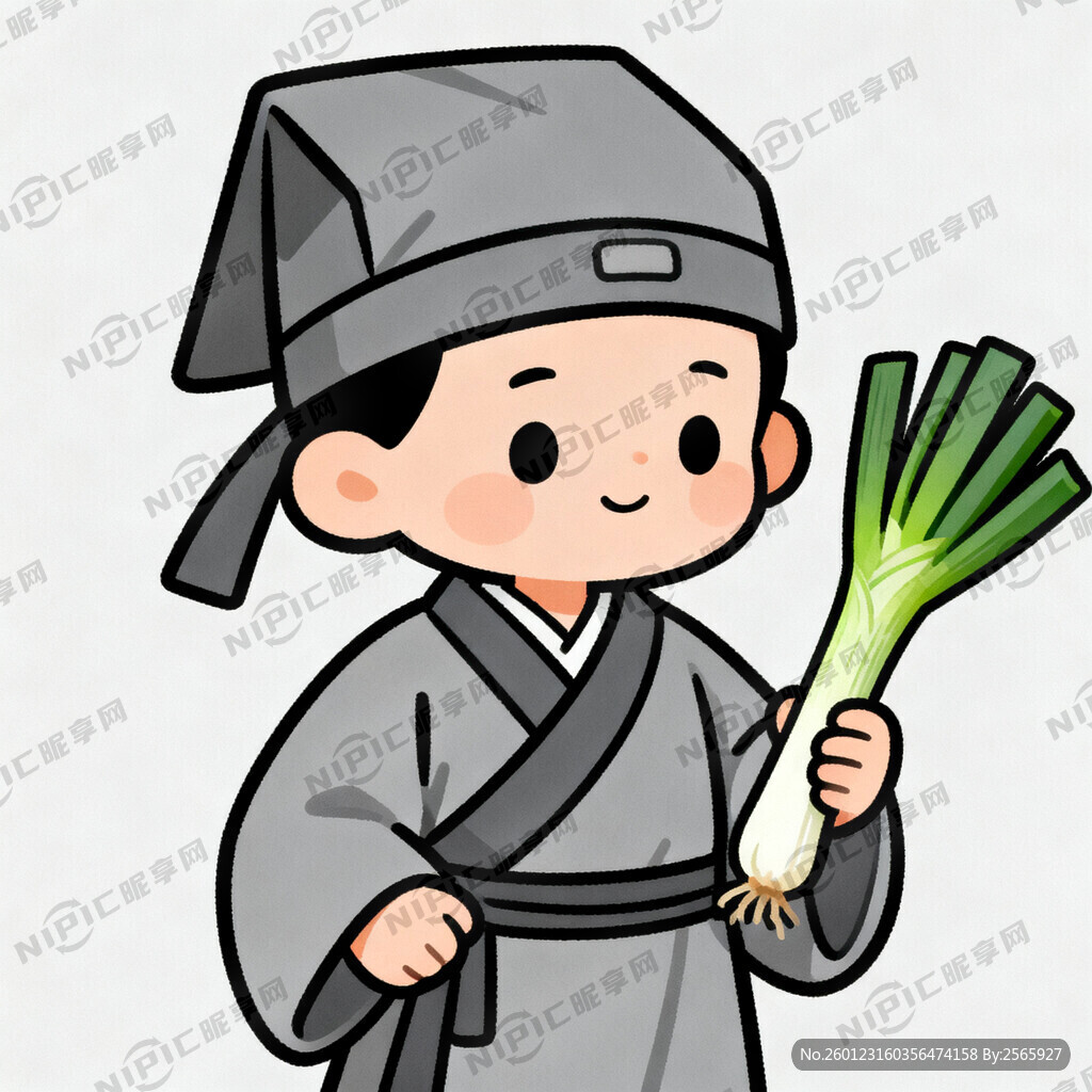 一个灰色古装戴帽子的小朋友