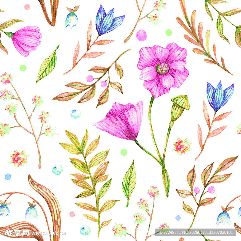 水彩花大牌花小碎花手绘花