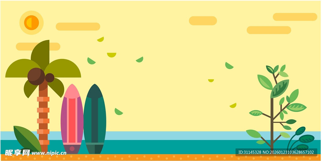 夏日海滩冲浪场景