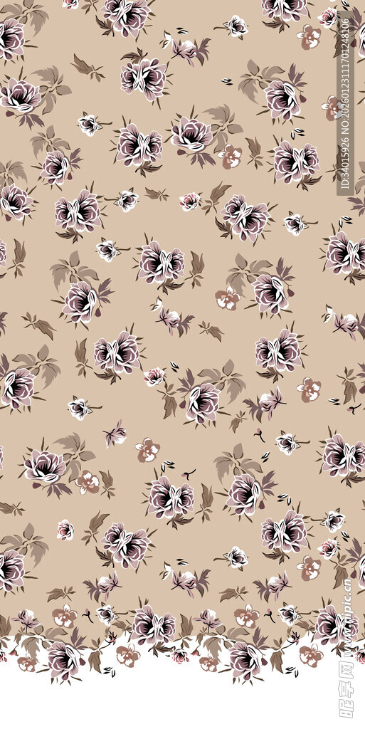 米色底蓝花精致织物图案