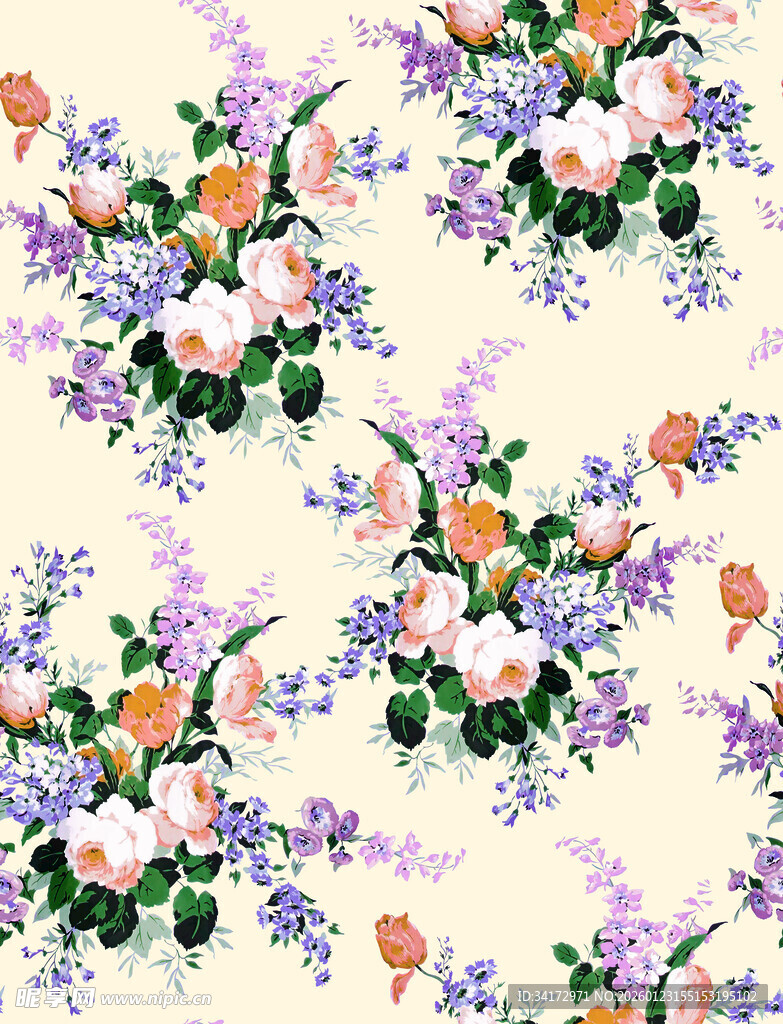 花卉图案背景色彩绚丽