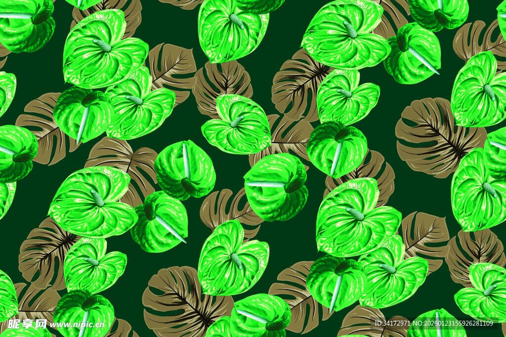 绿色树叶无缝图案背景