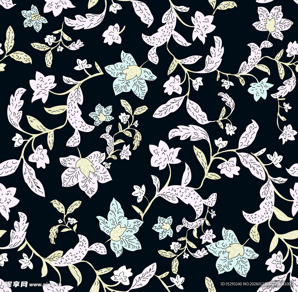 黑色底花卉植物图案