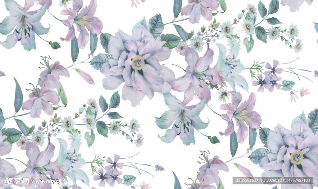 清新花卉水彩无缝图案