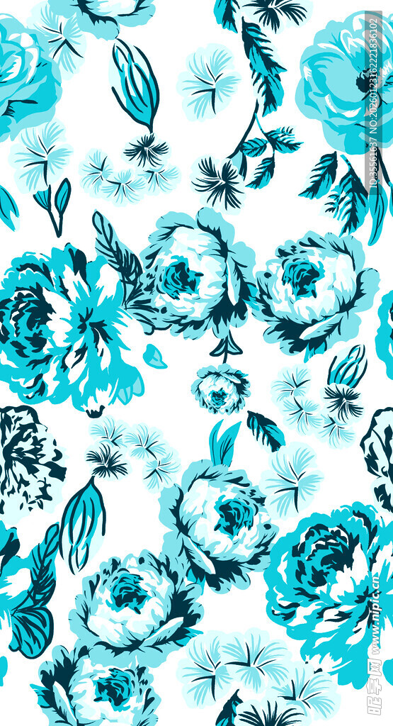 蓝白花卉图案背景