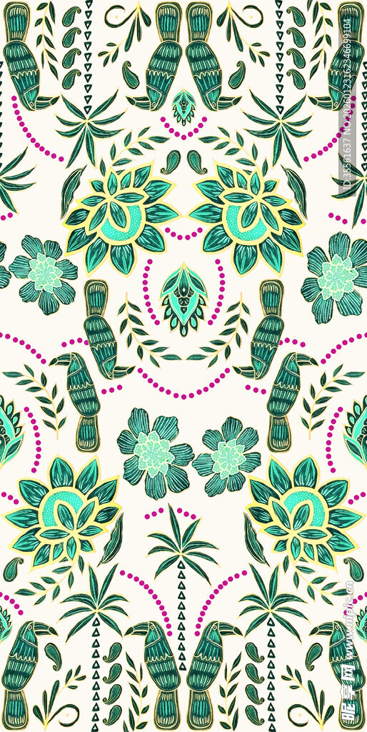 清新绿植几何图案背景