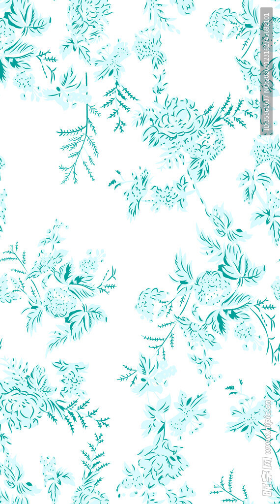 蓝绿色花卉水彩图案背景
