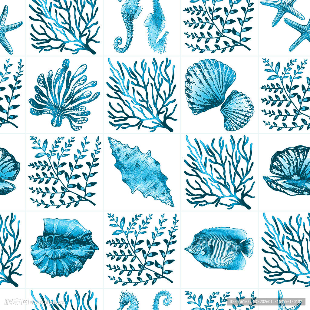 海洋生物水彩图案设计