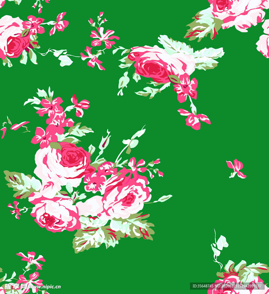 绿色底花卉图案布料