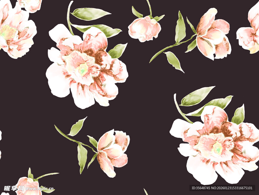 黑色背景粉色花卉图案