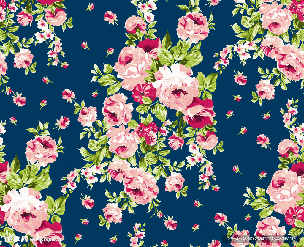深蓝色底花卉图案纹理
