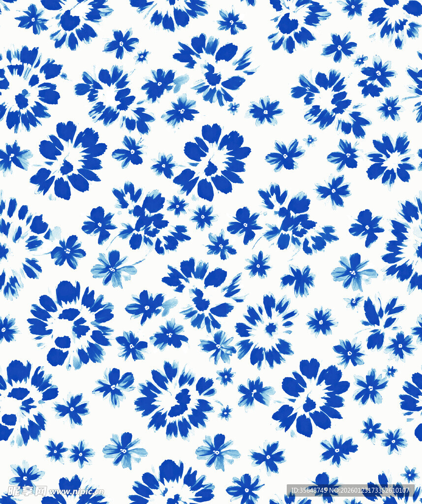 蓝白花卉图案纹理背景