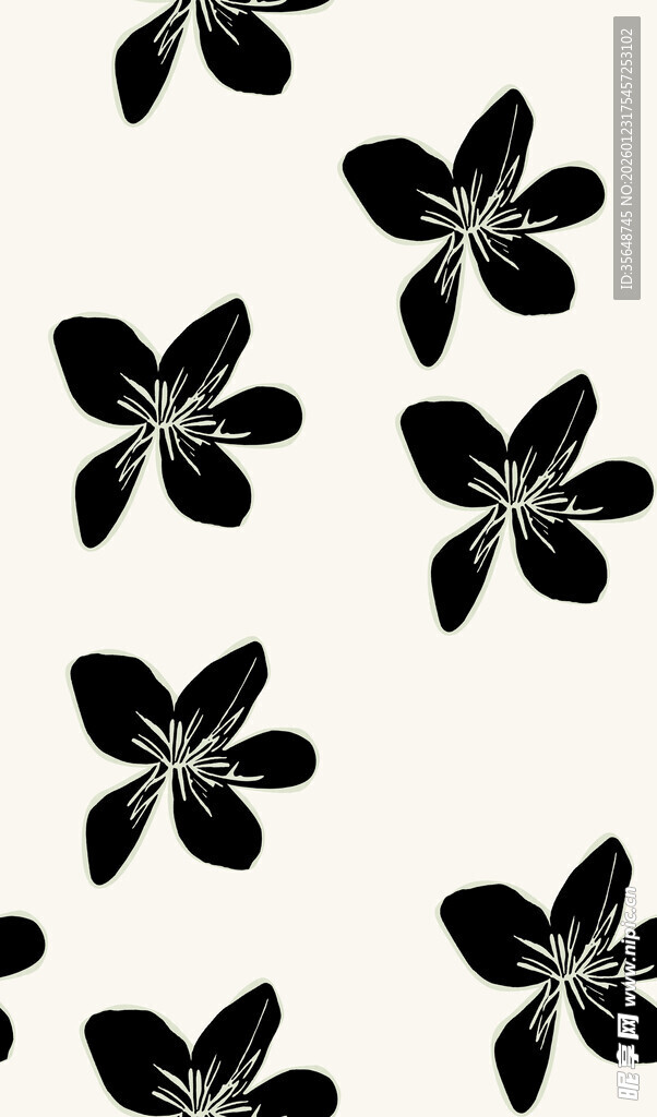 黑白花朵简约图案设计