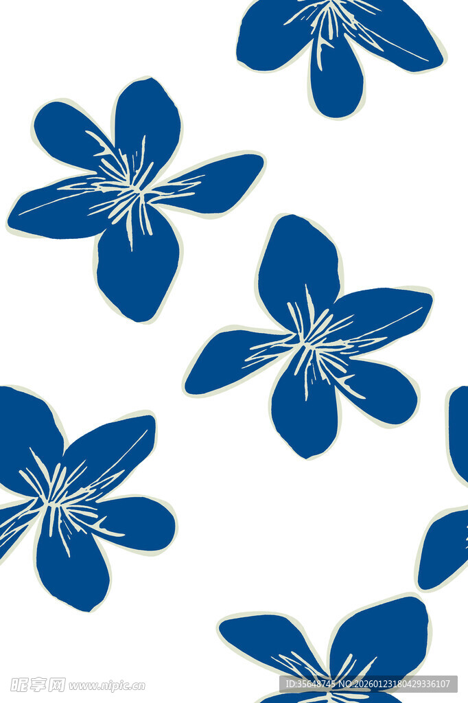 蓝色花朵图案设计素材