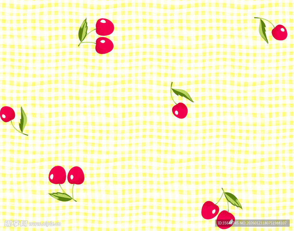 黄色格纹底樱桃图案背景