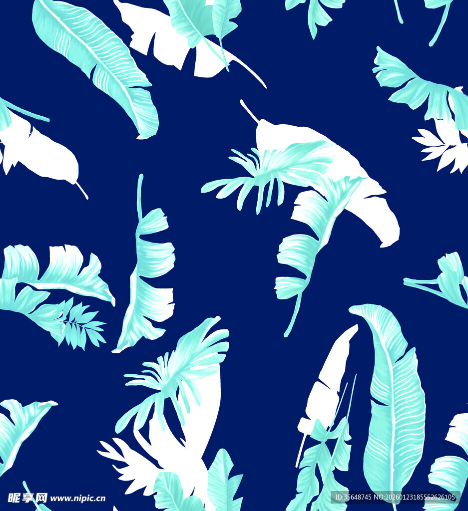 蓝底热带植物图案纹理