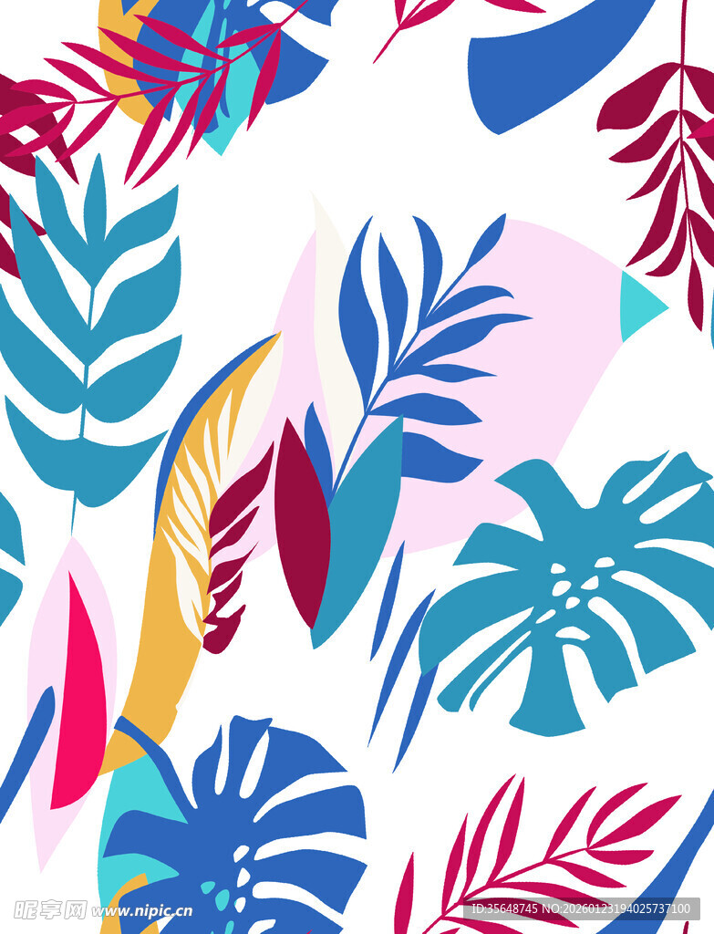 热带风多彩植物图案