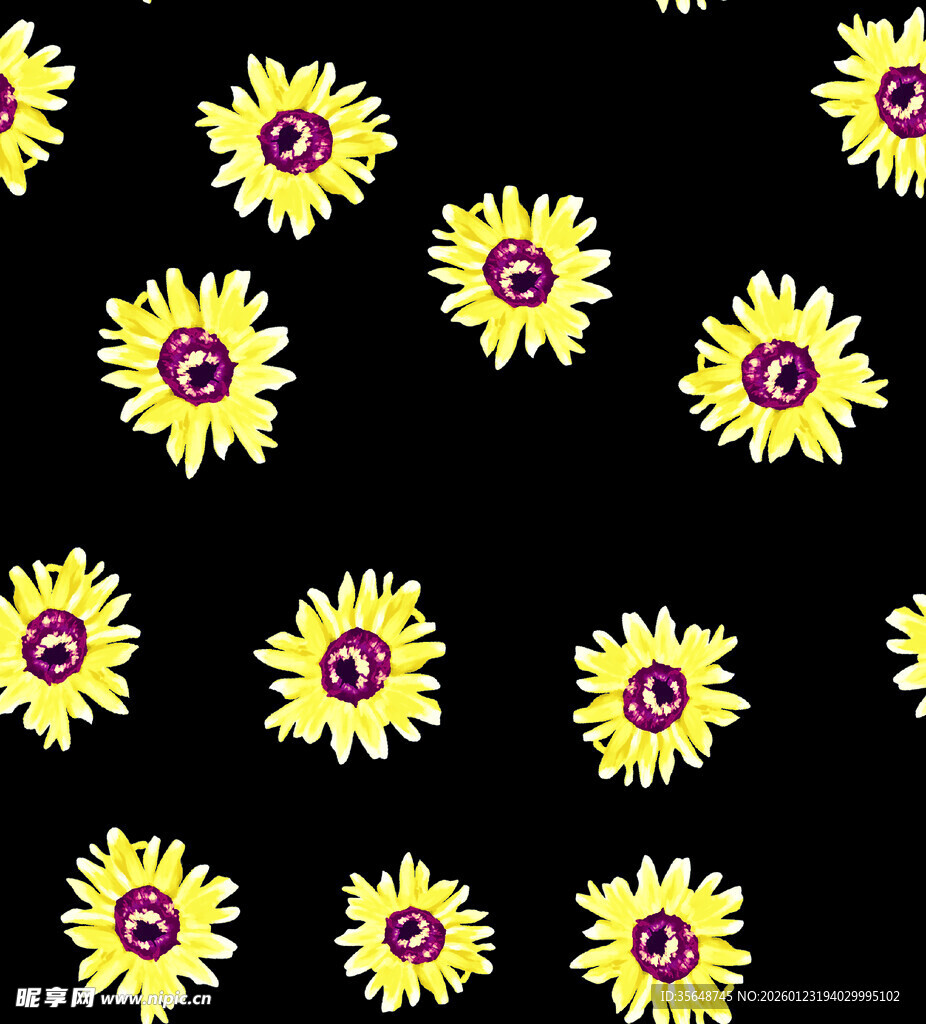 黑色背景上的向日葵图案