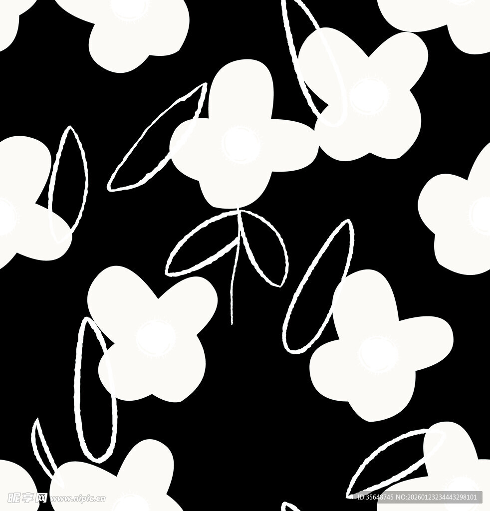 黑白花朵简约图案背景