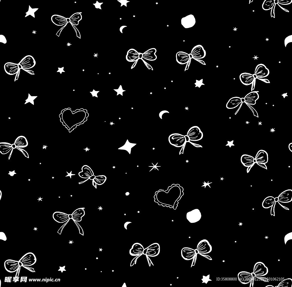 黑色背景上的蝴蝶结爱心图案