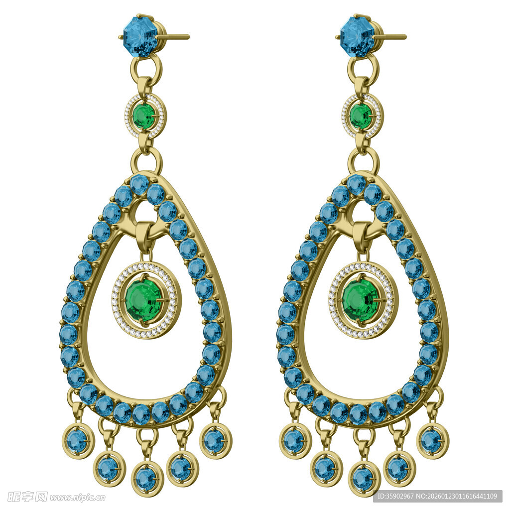 蓝绿宝石水滴形精美耳环