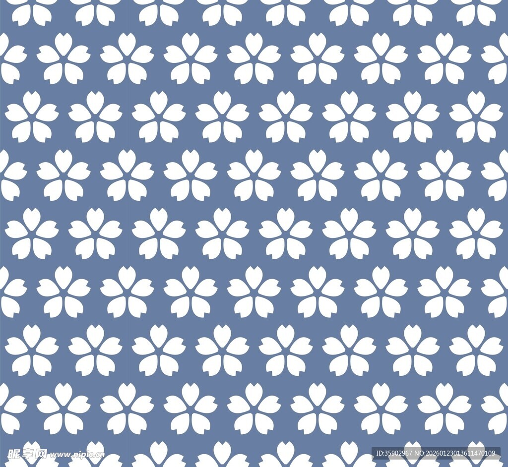 蓝底白花简约花卉图案