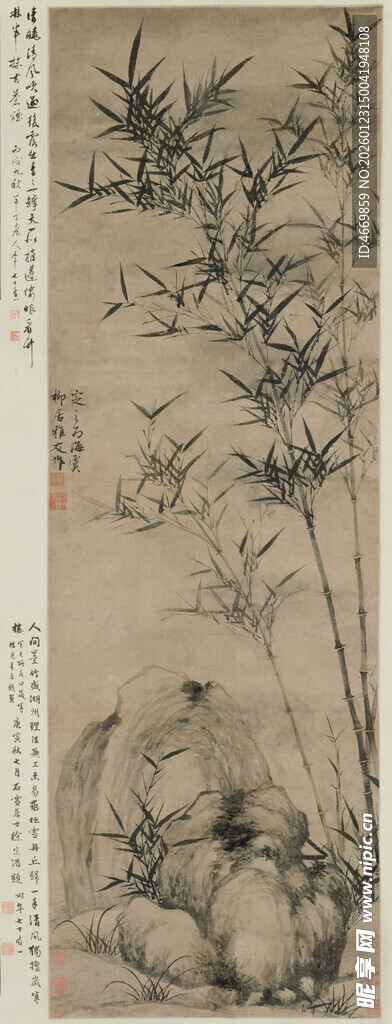 古画中的竹石与人物