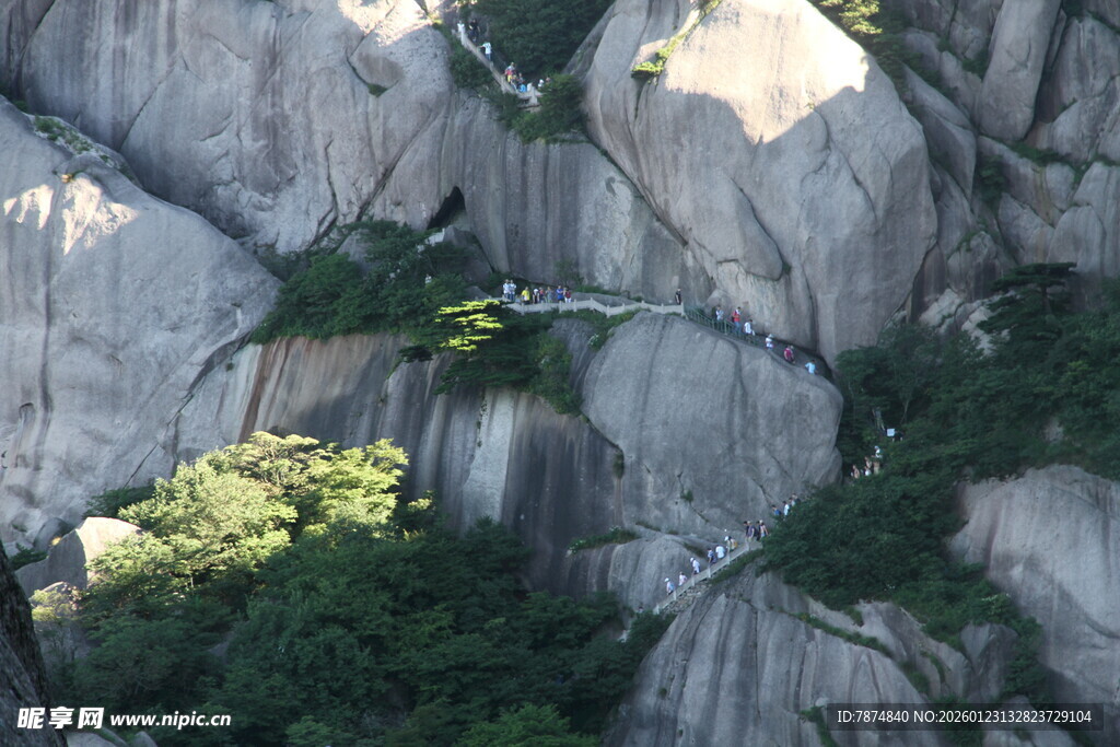 险峻山石间的绿意点缀
