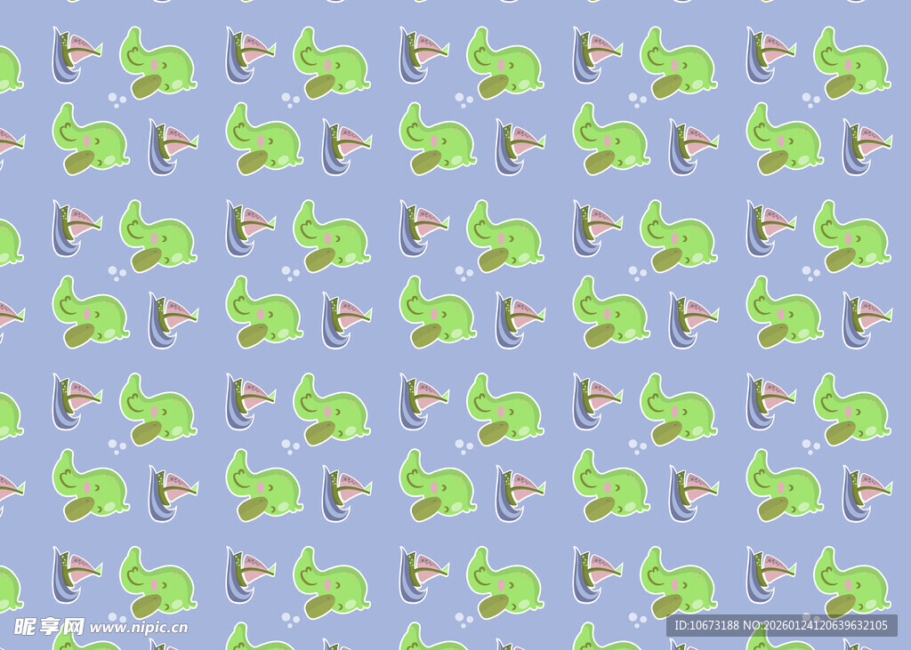 浅蓝色底绿叶小鸟图案