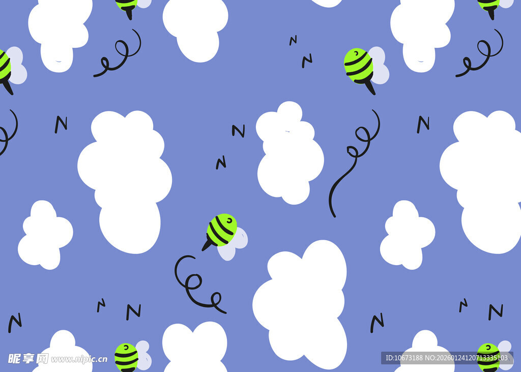 蓝底云朵瓢虫图案背景