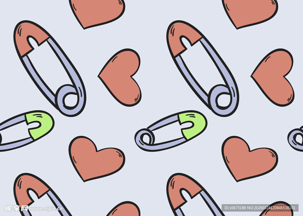 心形与别针图案无缝背景