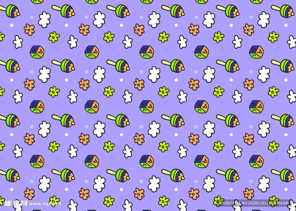 紫色背景卡通图案无缝纹理