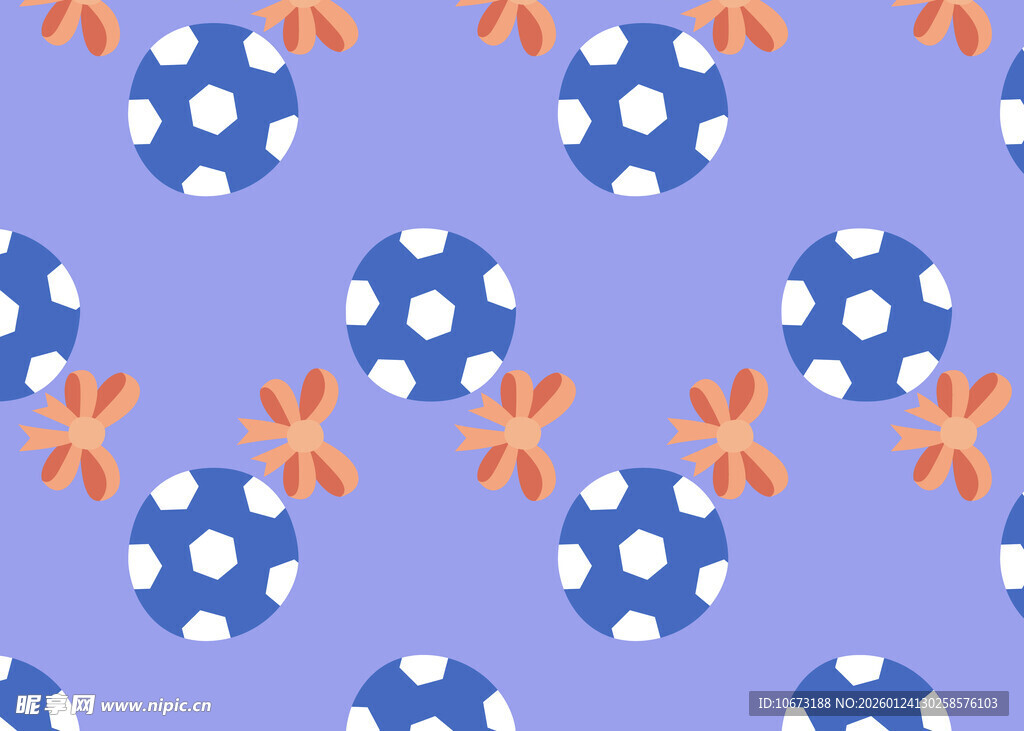 蓝紫底波点花朵图案