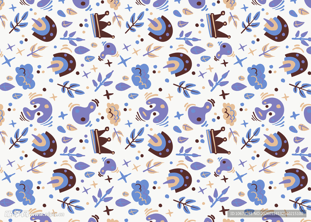 蓝紫花卉动物图案背景
