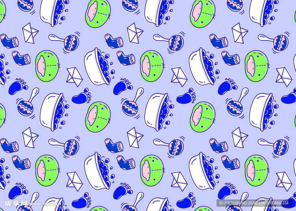 蓝底卡通图案无缝背景图