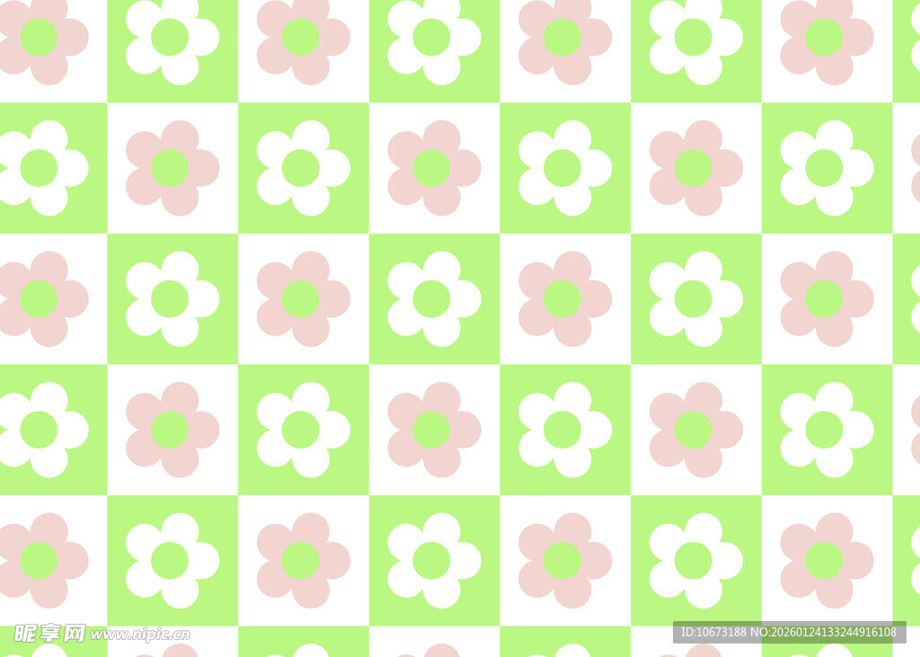 绿色花朵方格图案背景