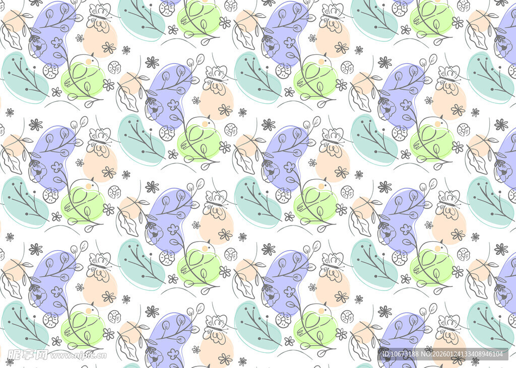清新花卉植物无缝图案