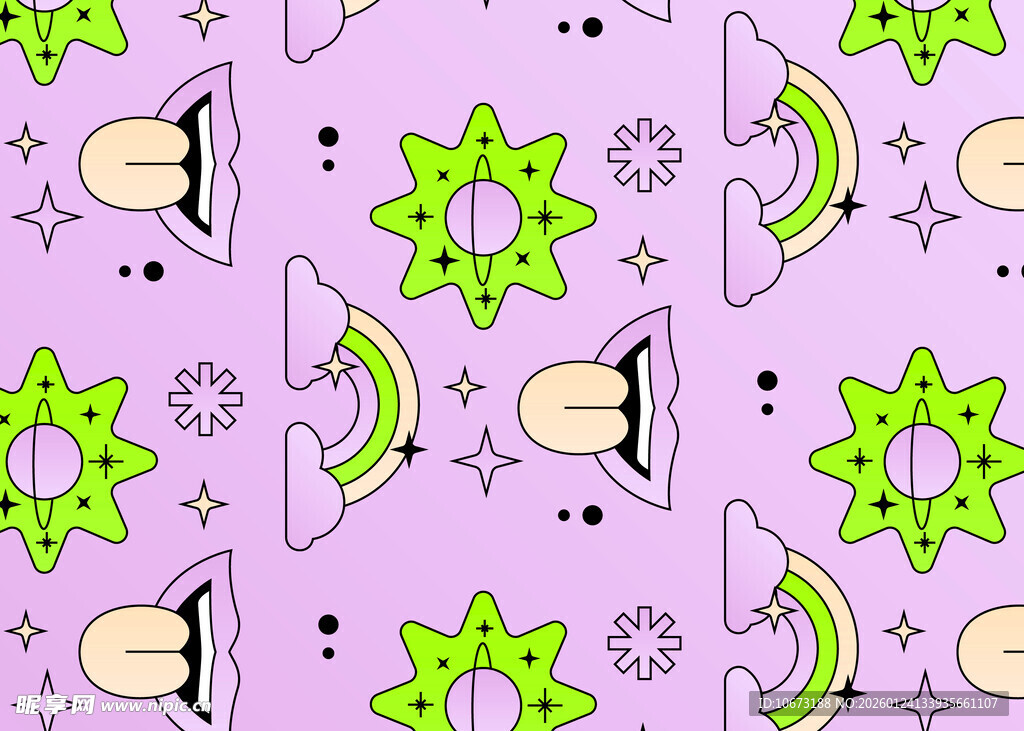 紫色背景卡通图案无缝纹理